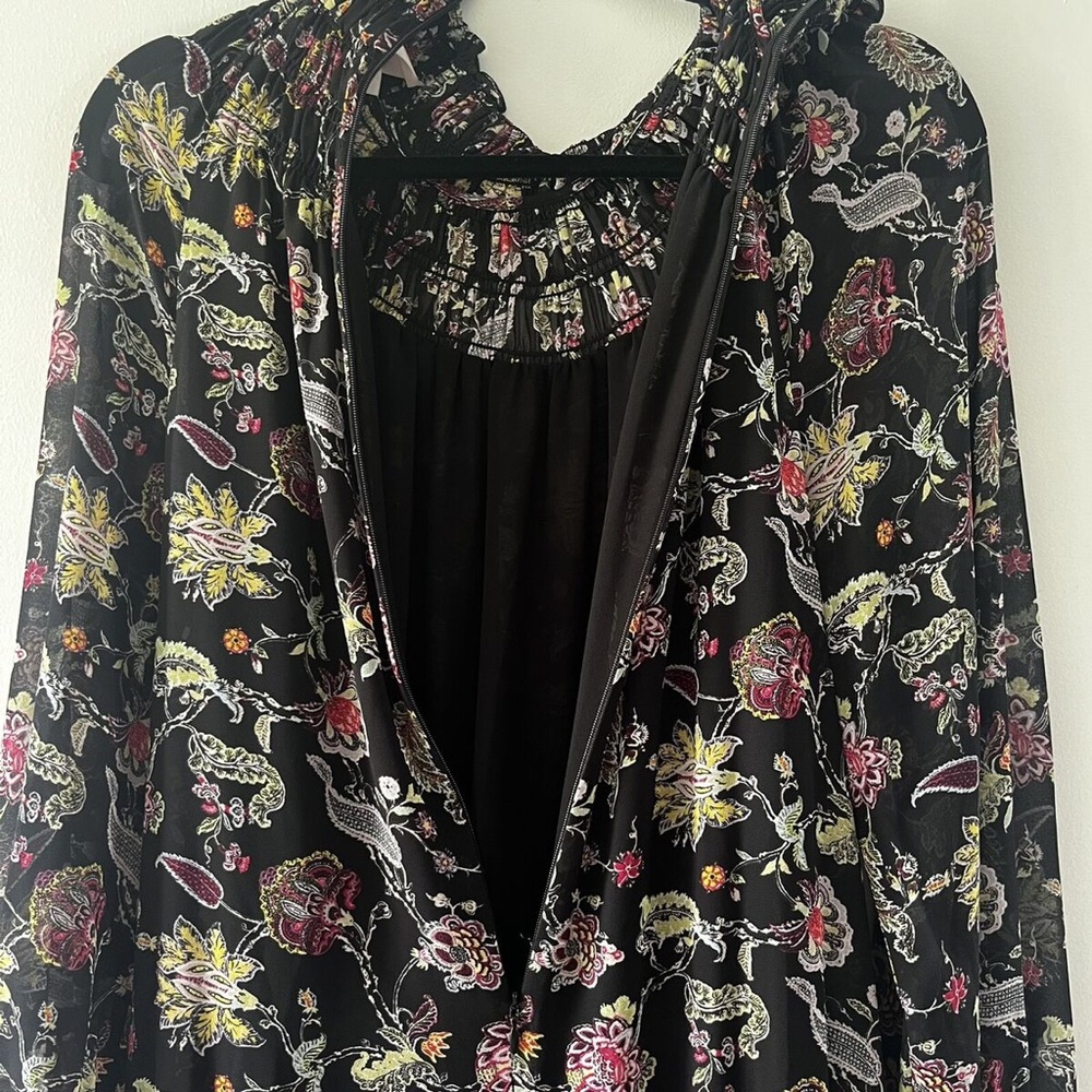 CINQ A SEPT | Black Floral Ruffle Smocked Dress, Size 4, - Picture 13 of 15